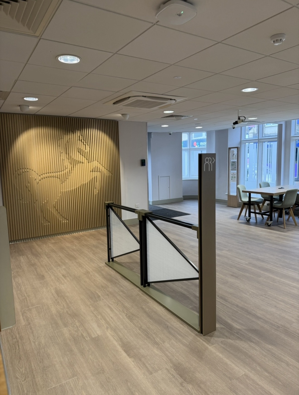 Lloyds Bank branch reception with iconic rampant-horse wall
